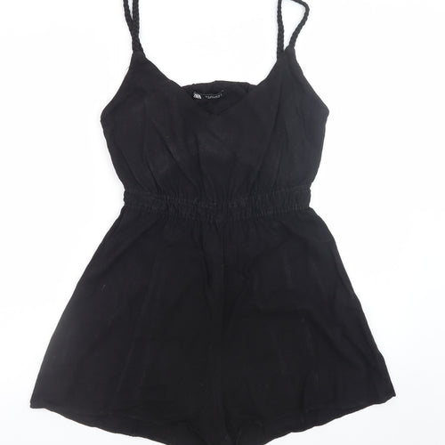 Zara Women Black Sleeveless Playsuit Size S Elastic Waist Cutout Back