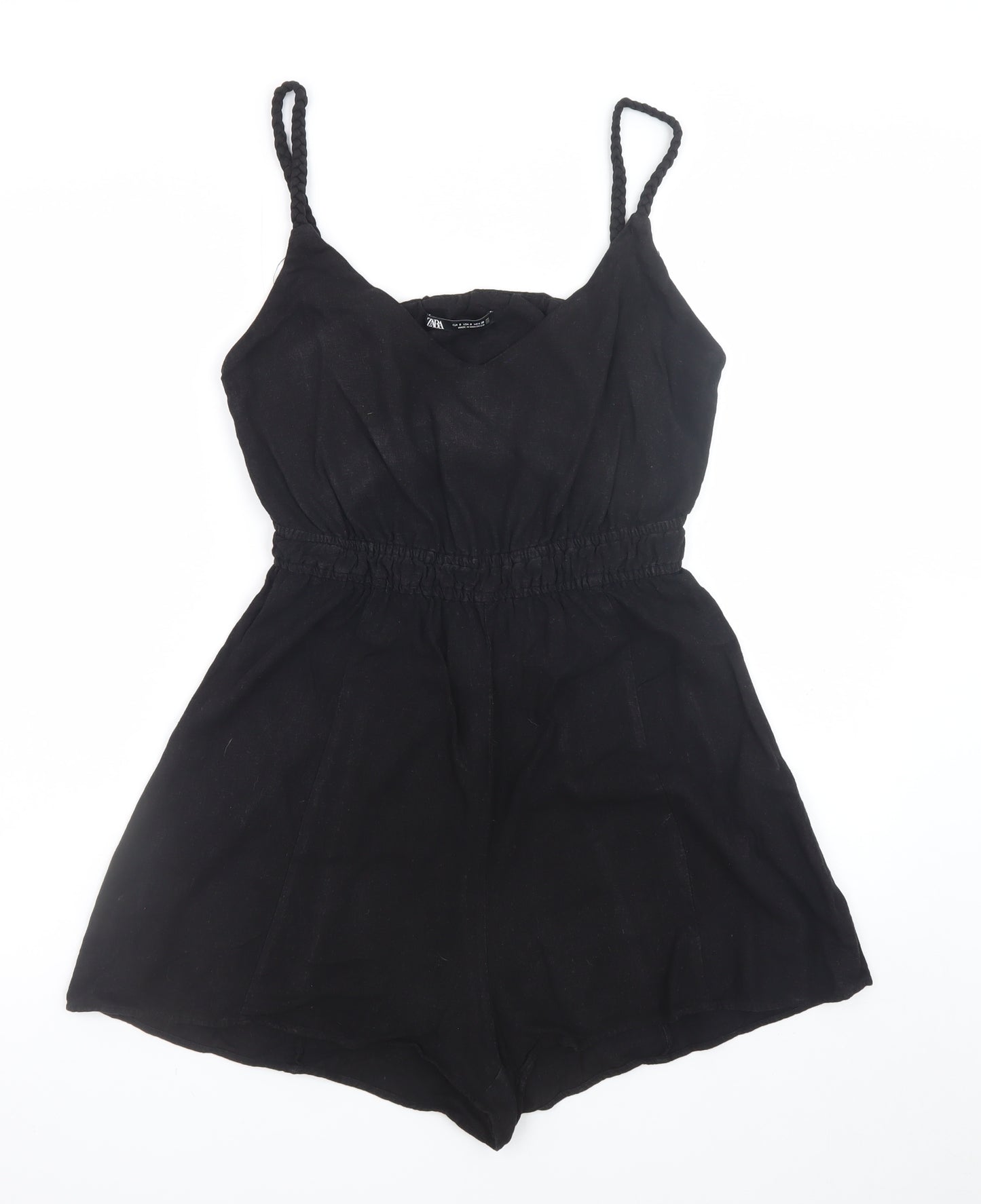 Zara Women Black Sleeveless Playsuit Size S Elastic Waist Cutout Back