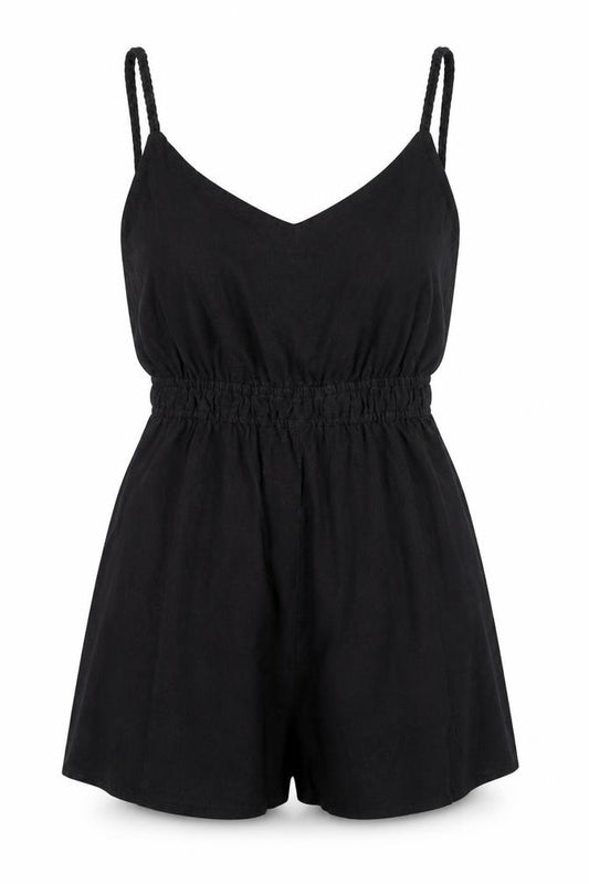 Zara Women Black Sleeveless Playsuit Size S Elastic Waist Cutout Back