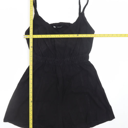 Zara Women Black Sleeveless Playsuit Size S Elastic Waist Cutout Back