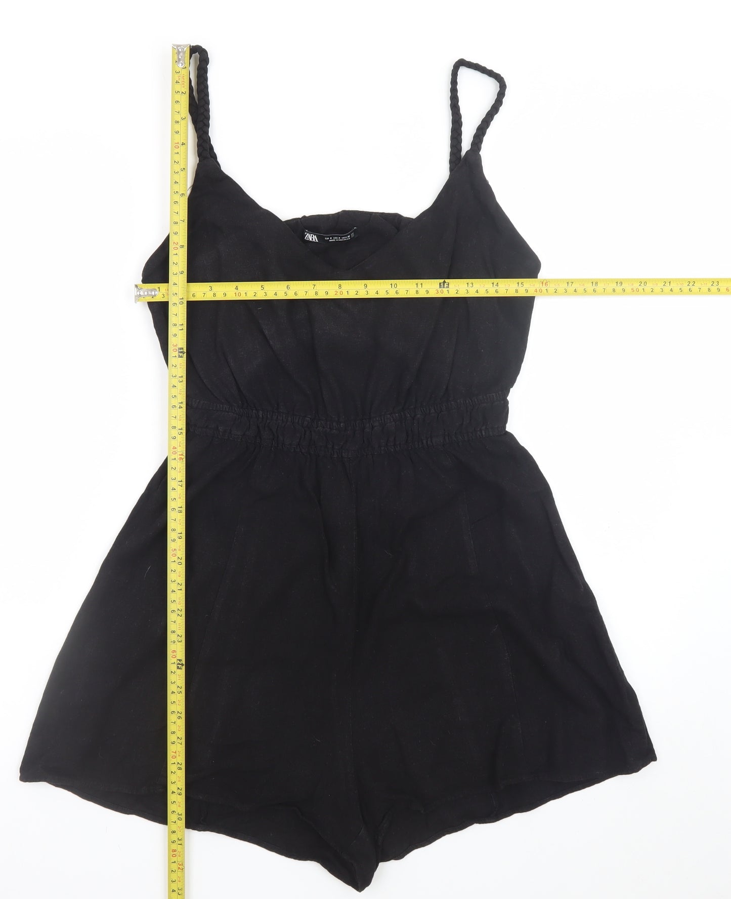 Zara Women Black Sleeveless Playsuit Size S Elastic Waist Cutout Back