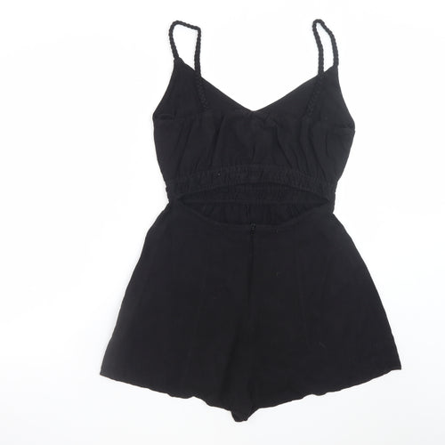 Zara Women Black Sleeveless Playsuit Size S Elastic Waist Cutout Back