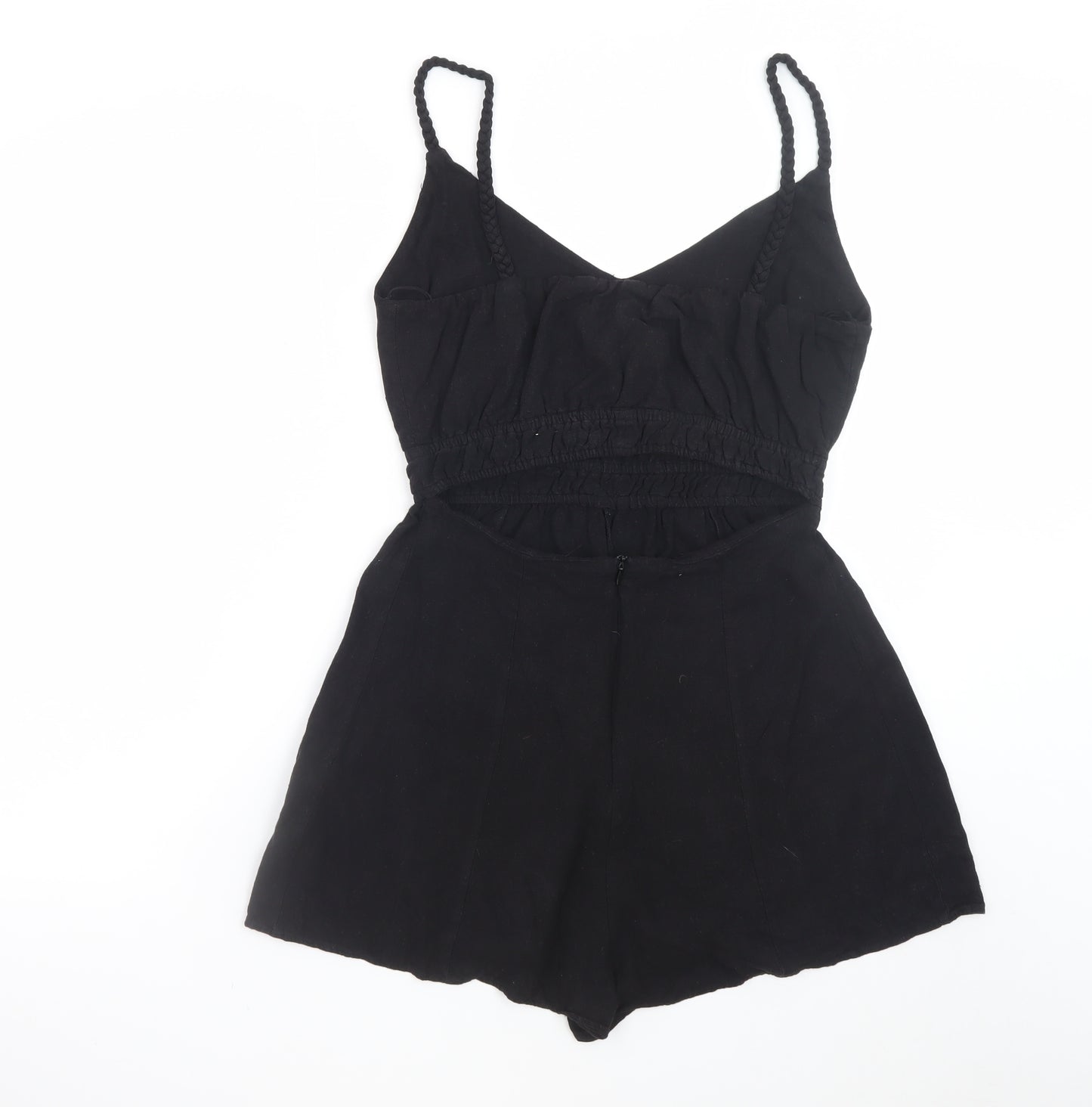 Zara Women Black Sleeveless Playsuit Size S Elastic Waist Cutout Back