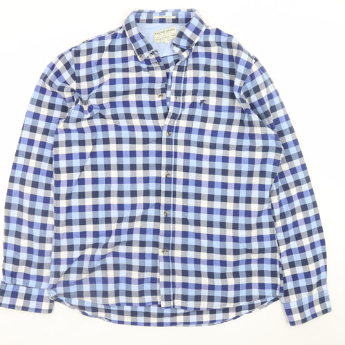 Racing Green Men's Blue Check Cotton Long Sleeve Dress Shirt XL