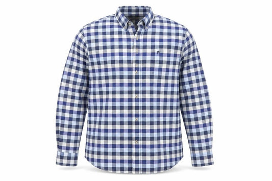 Racing Green Men's Blue Check Cotton Long Sleeve Dress Shirt XL