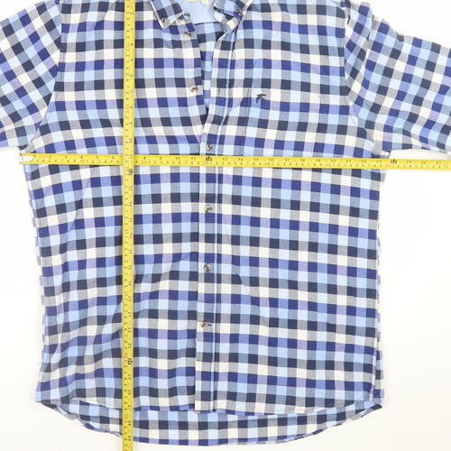 Racing Green Men's Blue Check Cotton Long Sleeve Dress Shirt XL