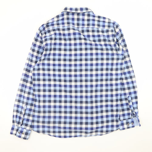 Racing Green Men's Blue Check Cotton Long Sleeve Dress Shirt XL