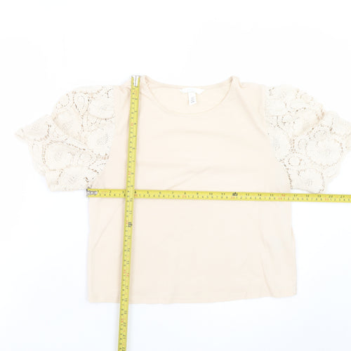 H&M Women’s Beige Lace Puff Sleeve Cropped Blouse Size S