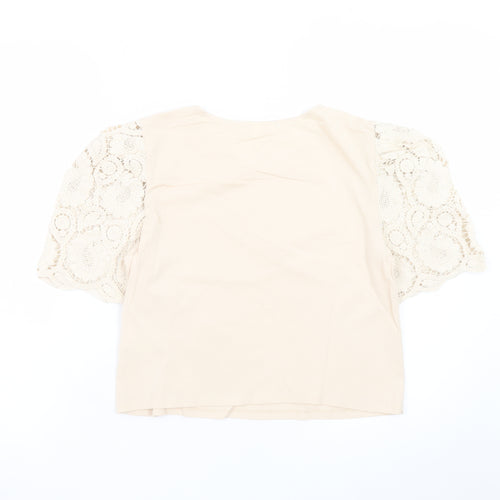 H&M Women’s Beige Lace Puff Sleeve Cropped Blouse Size S