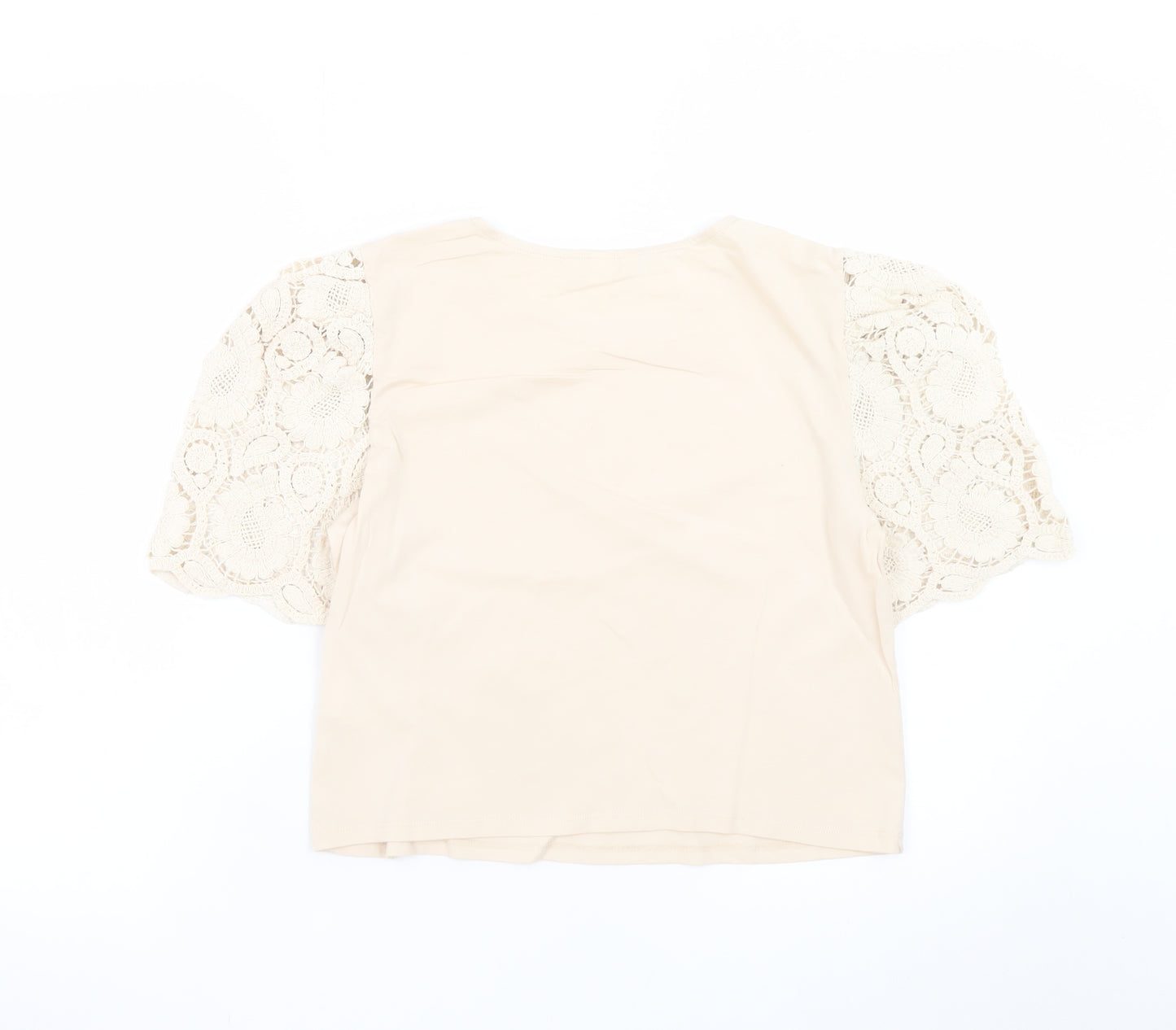 H&M Women’s Beige Lace Puff Sleeve Cropped Blouse Size S