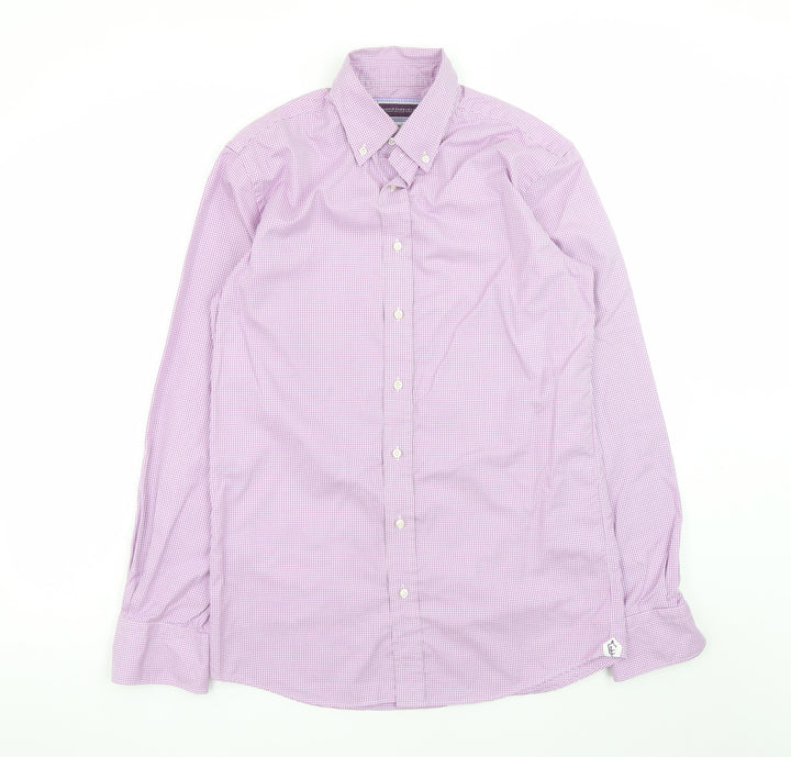 Louis Copeland & Sons Men's Pink Check Slim Fit Dress Shirt 15.5 39