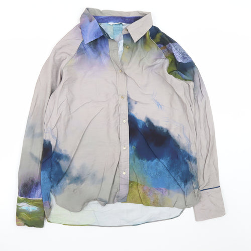 NEXT Multicoloured Artistic Print Viscose Long Sleeve Shirt Size 14