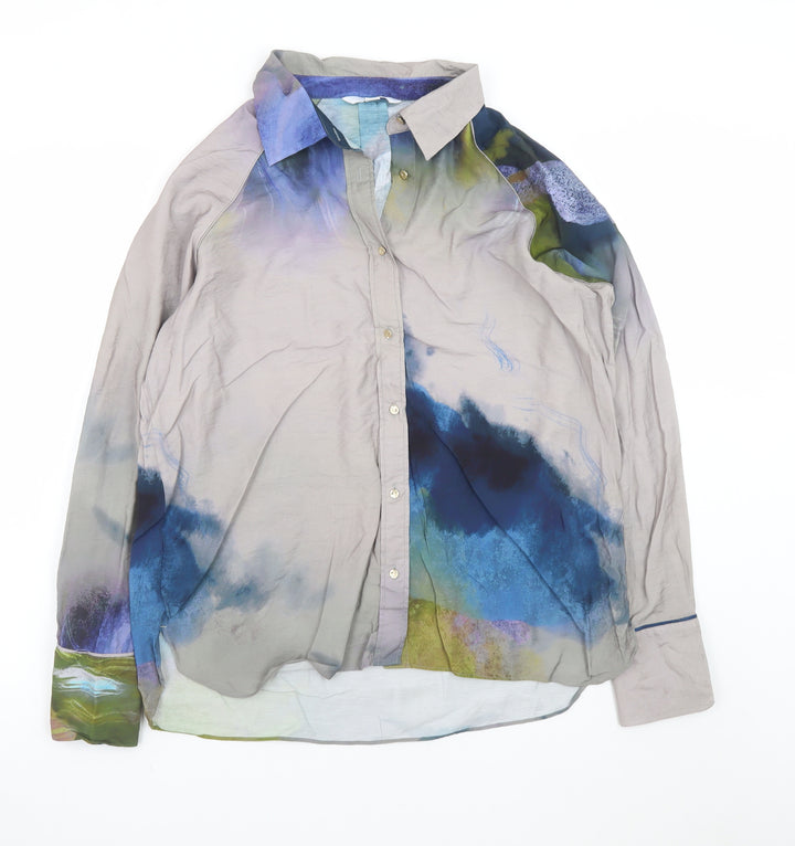 NEXT Multicoloured Artistic Print Viscose Long Sleeve Shirt Size 14