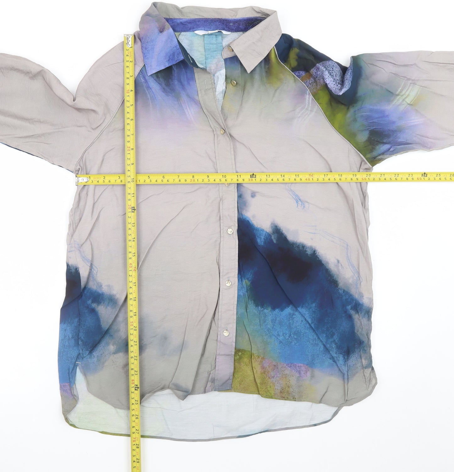 NEXT Multicoloured Artistic Print Viscose Long Sleeve Shirt Size 14