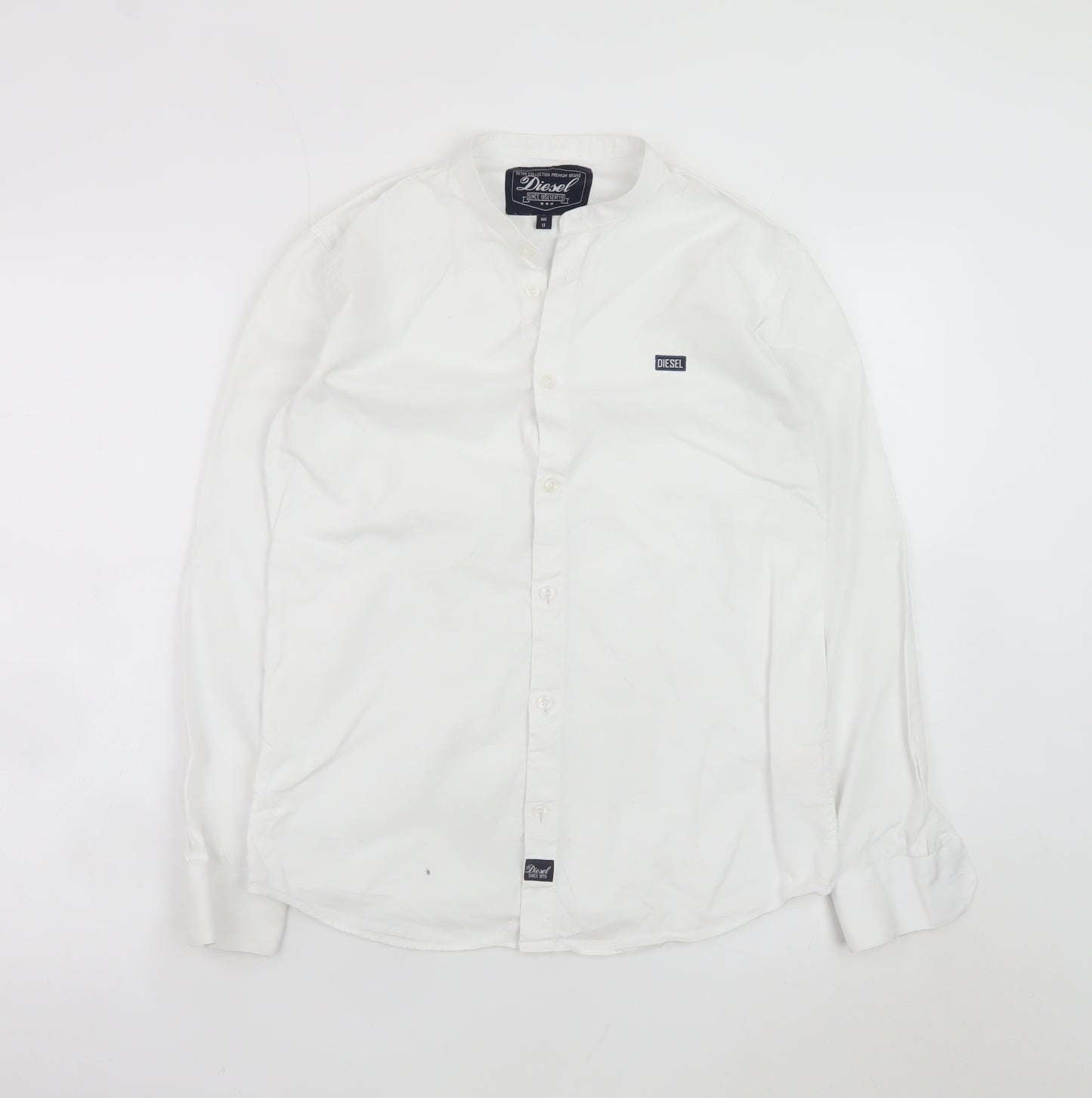 Diesel Boys White Long Sleeve Button-Up Cotton Shirt Age 13