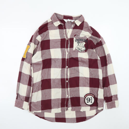 H&M Teens Red Check Hogwarts Button-Up Shirt Size 14