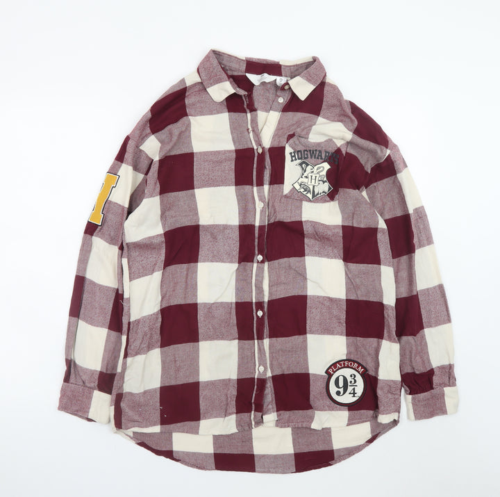 H&M Teens Red Check Hogwarts Button-Up Shirt Size 14