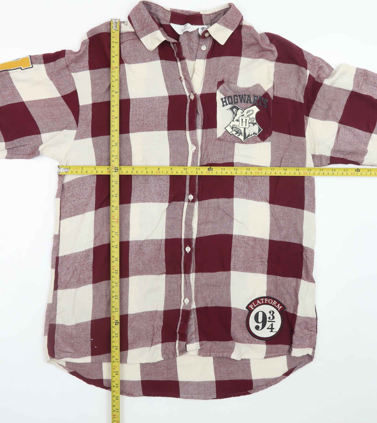 H&M Teens Red Check Hogwarts Button-Up Shirt Size 14