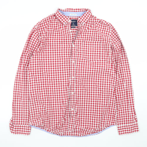 Springfield Men’s Red Check Button-Down Long Sleeve Cotton Shirt XL