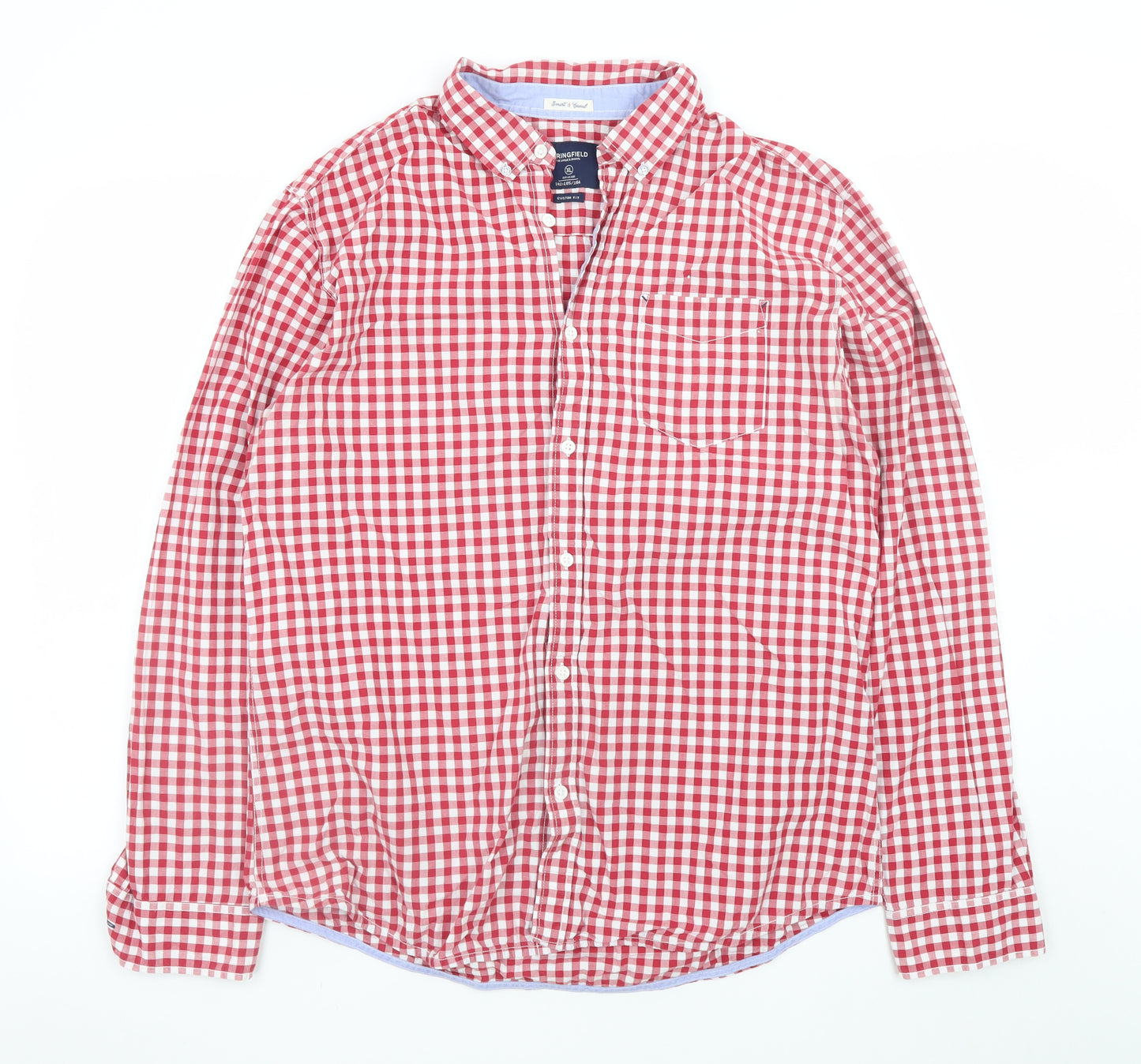 Springfield Men’s Red Check Button-Down Long Sleeve Cotton Shirt XL