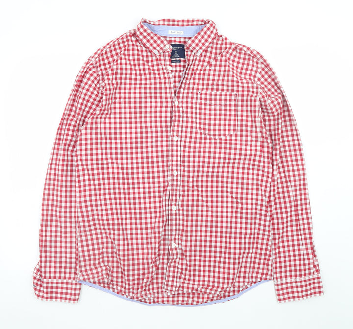 Springfield Men’s Red Check Button-Down Long Sleeve Cotton Shirt XL