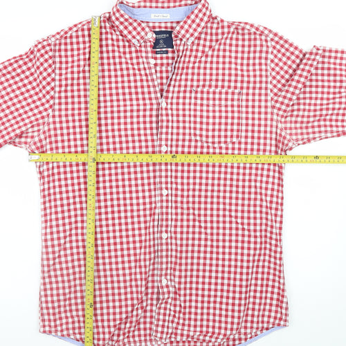 Springfield Men’s Red Check Button-Down Long Sleeve Cotton Shirt XL