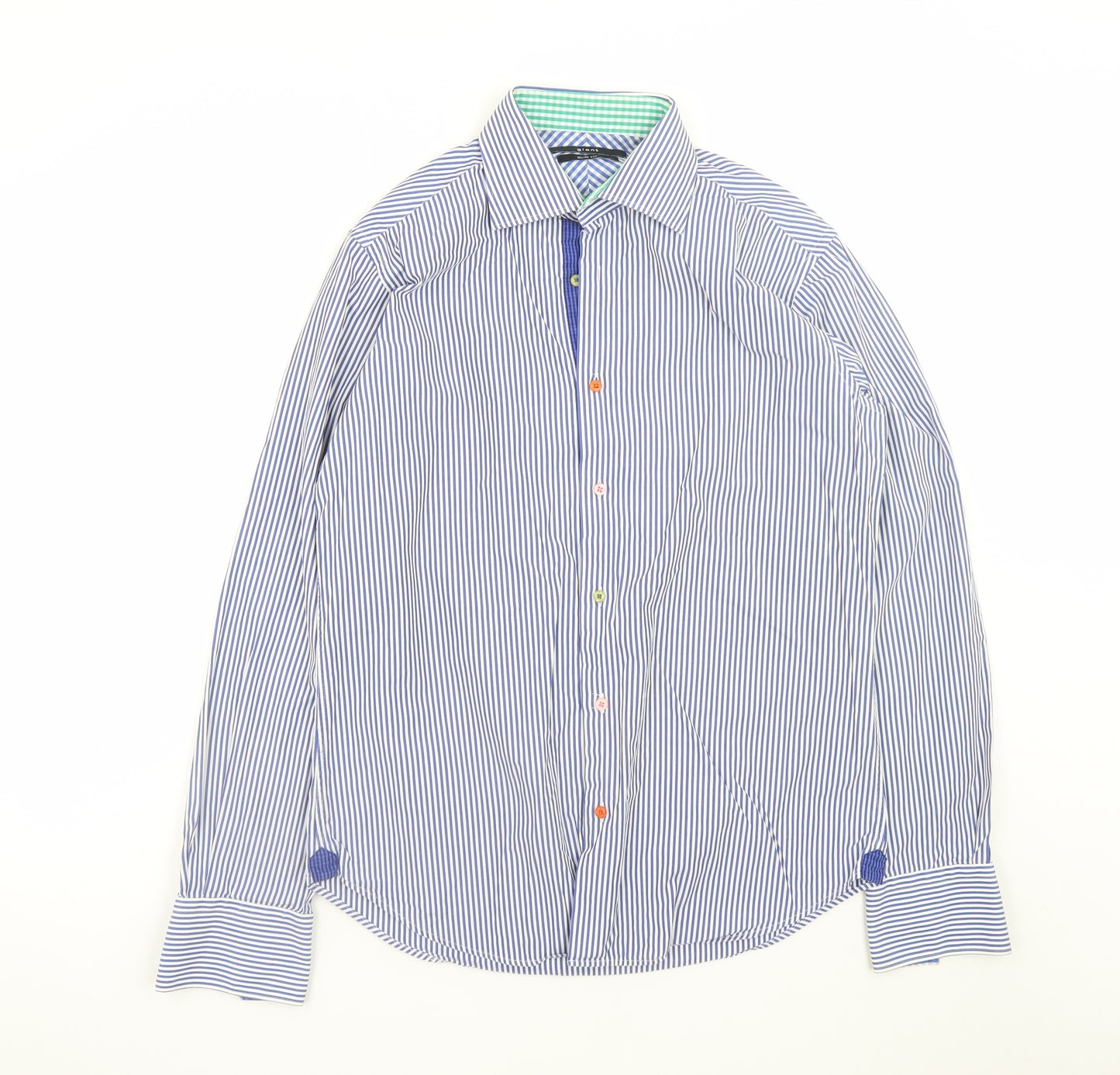 Giant Men's Blue Striped Slim Fit Long Sleeve Cotton Shirt M 39/40