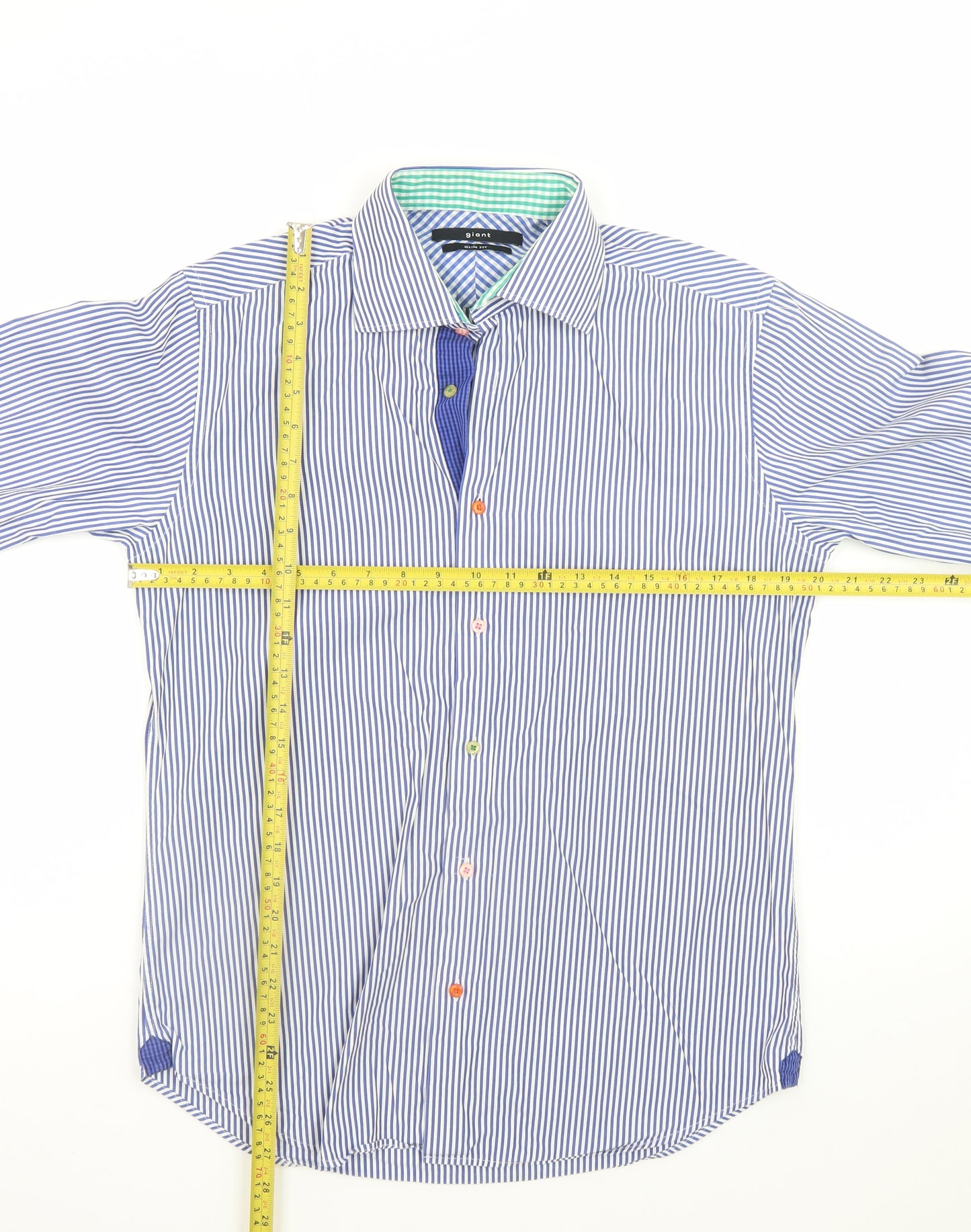Giant Men's Blue Striped Slim Fit Long Sleeve Cotton Shirt M 39/40
