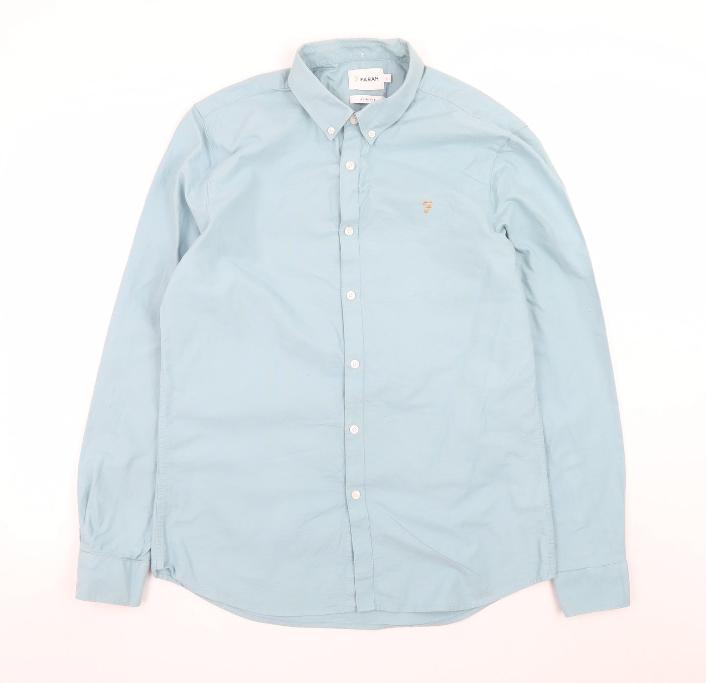 Farah Men's Blue Slim Fit Button-Down Long Sleeve Cotton Shirt L