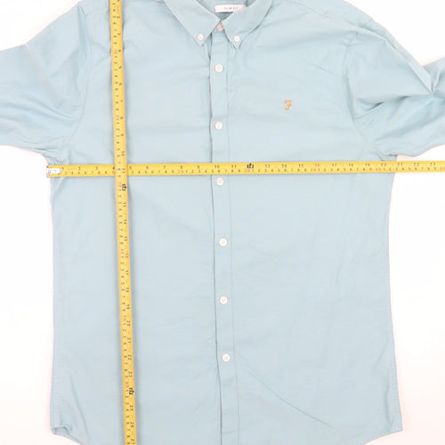 Farah Men's Blue Slim Fit Button-Down Long Sleeve Cotton Shirt L