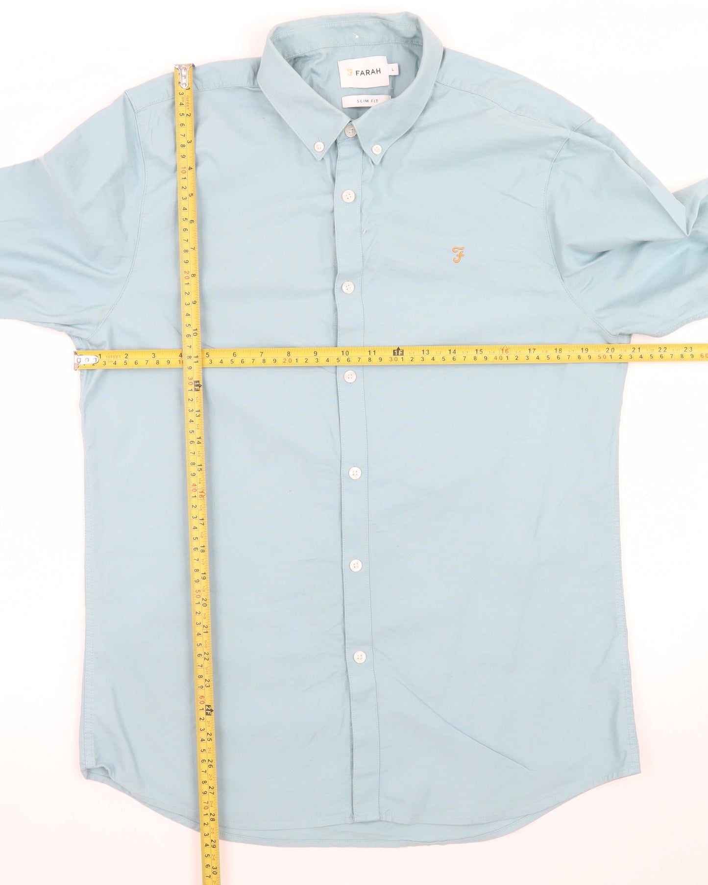 Farah Men's Blue Slim Fit Button-Down Long Sleeve Cotton Shirt L