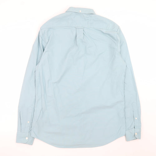 Farah Men's Blue Slim Fit Button-Down Long Sleeve Cotton Shirt L