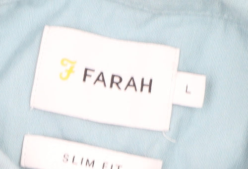 Farah Men's Blue Slim Fit Button-Down Long Sleeve Cotton Shirt L