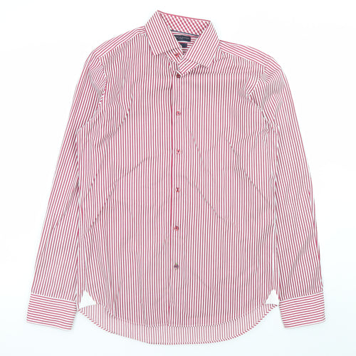 Tommy Hilfiger Men's Red Stripe Fitted Dress Shirt Size 15/38