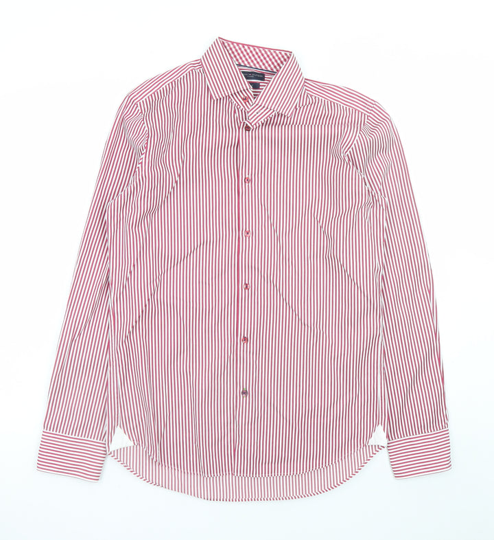 Tommy Hilfiger Men's Red Stripe Fitted Dress Shirt Size 15/38