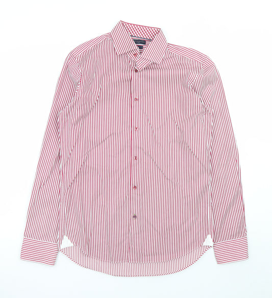 Tommy Hilfiger Men's Red Stripe Fitted Dress Shirt Size 15/38