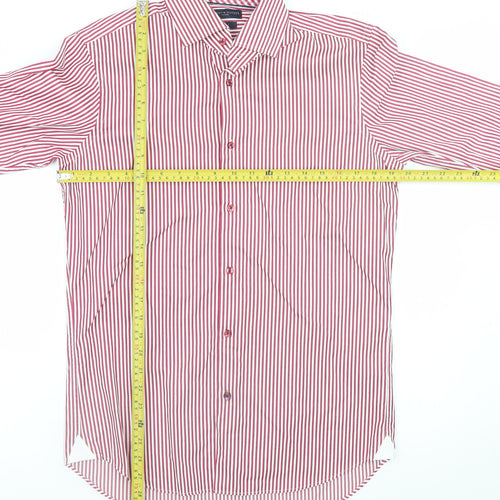 Tommy Hilfiger Men's Red Stripe Fitted Dress Shirt Size 15/38