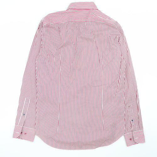 Tommy Hilfiger Men's Red Stripe Fitted Dress Shirt Size 15/38