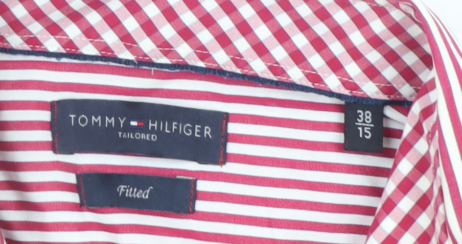 Tommy Hilfiger Men's Red Stripe Fitted Dress Shirt Size 15/38