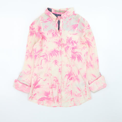 Guess Women's Pink Tropical Floral Cotton Button-Up Shirt Size 6