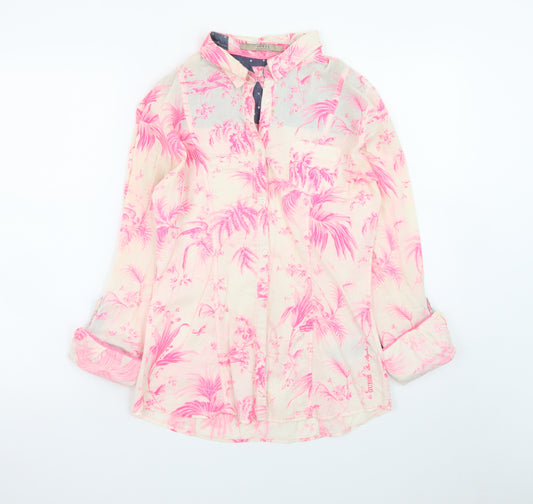 Guess Women's Pink Tropical Floral Cotton Button-Up Shirt Size 6