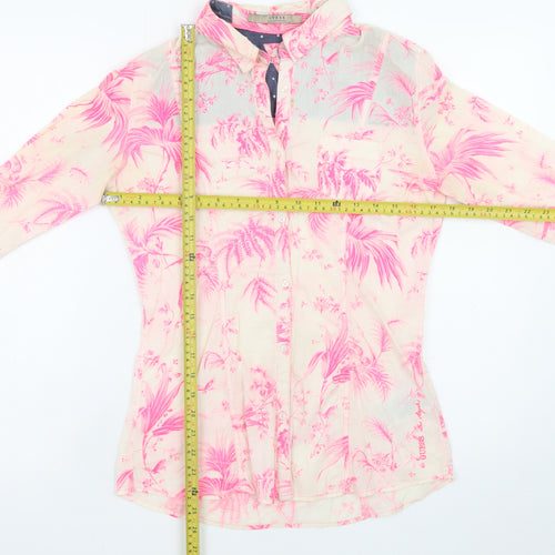 Guess Women's Pink Tropical Floral Cotton Button-Up Shirt Size 6