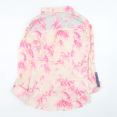 Guess Women's Pink Tropical Floral Cotton Button-Up Shirt Size 6