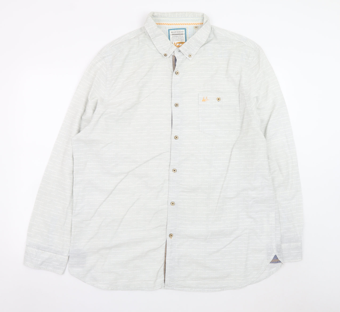 Mantaray Men's Grey Cotton Long Sleeve Button-Up Shirt XL