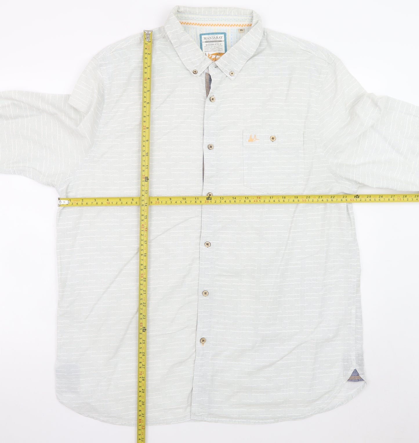 Mantaray Men's Grey Cotton Long Sleeve Button-Up Shirt XL