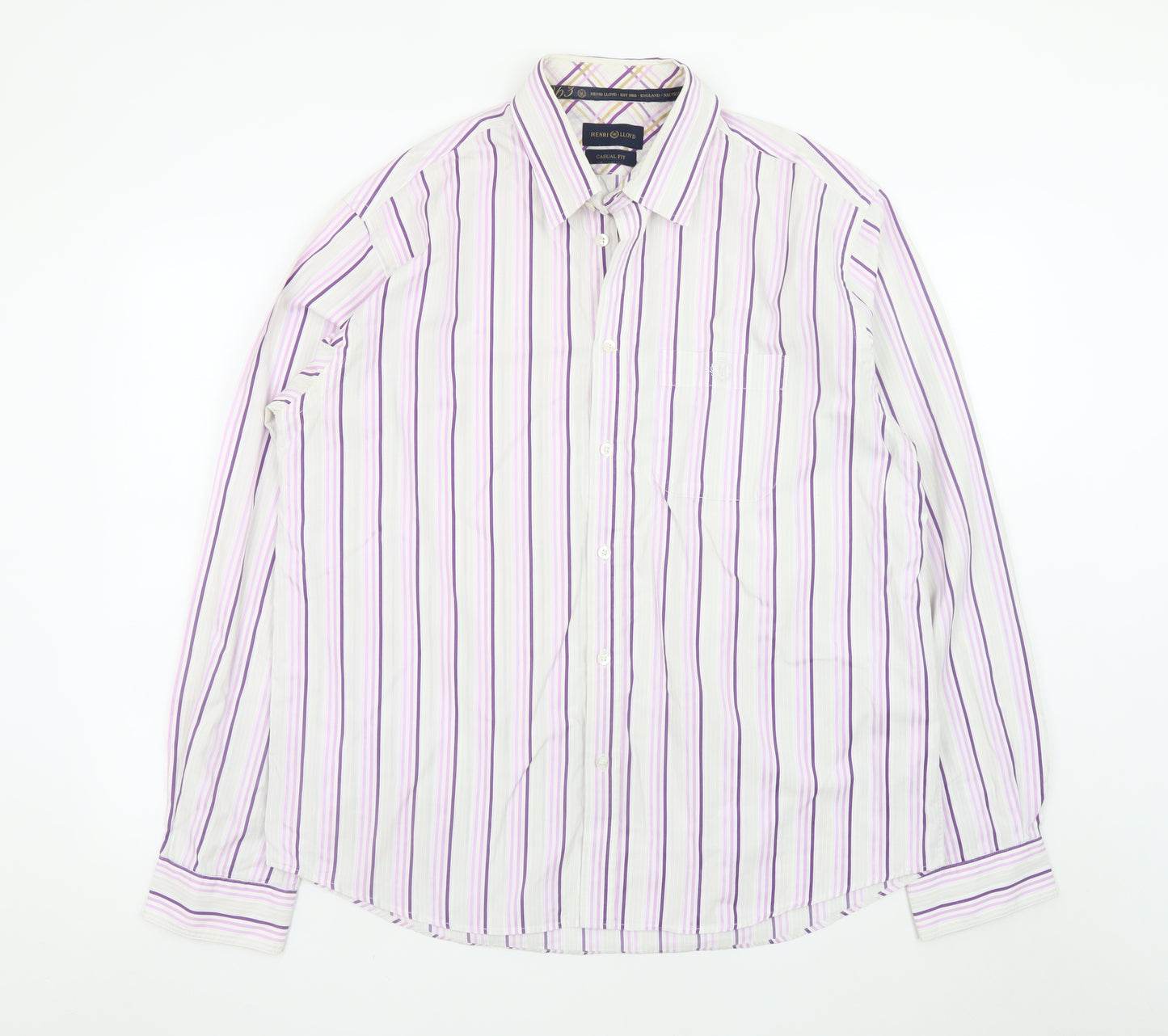 Henri Lloyd Men's Multicoloured Striped Cotton XL Casual Fit Long Sleeve Dress Shirt