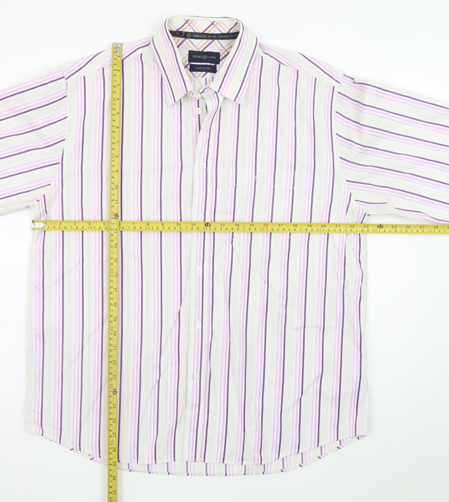 Henri Lloyd Men's Multicoloured Striped Cotton XL Casual Fit Long Sleeve Dress Shirt