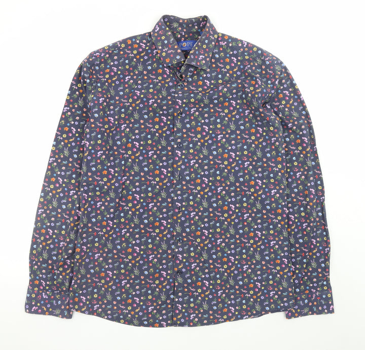 Pope Men’s Multicoloured Floral Cotton Long Sleeve Dress Shirt L