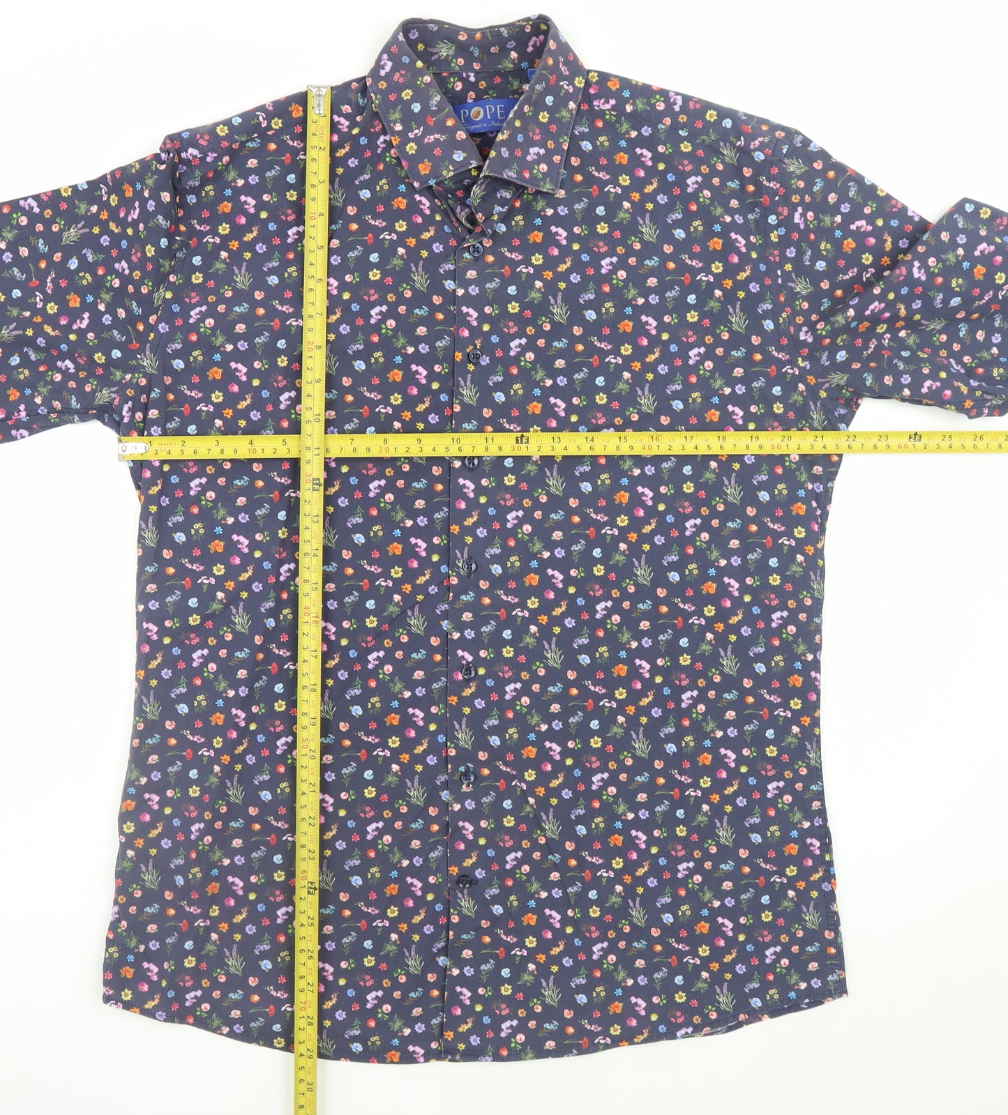 Pope Men’s Multicoloured Floral Cotton Long Sleeve Dress Shirt L