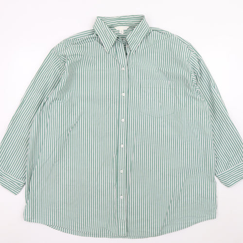 H&M Men's Green Striped Long Sleeve Cotton Dress Shirt Size S